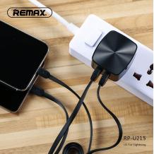 Универсално зарядно устройство REMAX RP-U215 220V с 2 USB порта 2.4A и Micro USB кабел / Type-C/ за Samsung , LG , HTC , Sony, Nokia, Huawei , ZTE, BlackBerry и др. - черен