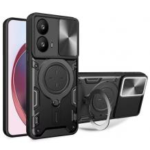 Удароустойчив гръб TPU кейс Slide Camera Case Magnetic Finger Ring Car Holder за Motorola Moto G35 5G - черен