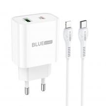 Зарядно устройство комплект BLUE Power Fast Charge BCC80A Rapido с USB и Type C изход с кабел Lightning - Type C PD QC3 20W