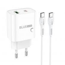 Зарядно устройство комплект BLUE Power Fast Charge BCC80A Rapido с USB и Type C изход с кабел Type C - Type C PD QC3 20W