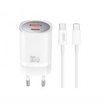 Зарядно устройство комплект XO CE21 PD 30W 1x Type C 1x USB + Type C - Type C кабел
