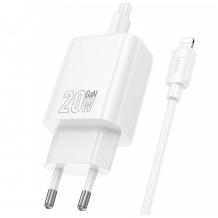 Зарядно устройство HOCO N60 220V 20W / Type C to Lightning - бяло