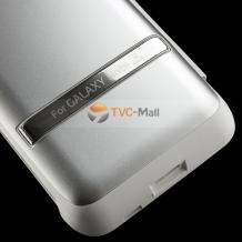 Кожен калъф Flip тефтер S-View със стойка / външна батерия 4200mAh / за Samsung Galaxy Note 3 N9000 / Samsung Note III N9005 - бял