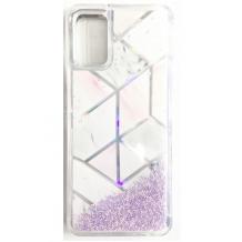 Луксозен гръб 3D Marble Water Case за Samsung Galaxy A32 5G - прозрачен / течен гръб с лилав брокат