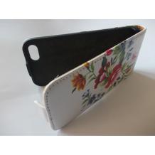 Кожен калъф Flip тефтер за Apple iPhone 5 / iPhone 5S - бял на цветя / гравирана кожа