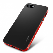 Силиконов гръб SPIGEN SGP Neo Hybrid за Apple iPhone 5 / iPhone 5S - черен с червен кант