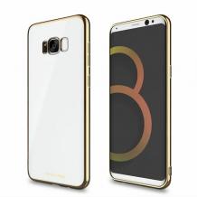 Оригинален силиконов калъф / гръб / TPU G-Case Plating за Samsung Galaxy S8 Plus G955 - прозрачен / златист кант