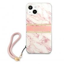 Оригинален гръб Guess Marble с връзка за Apple iPhone 13 6.1" - розов / мрамор