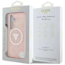 Оригинален калъф / гръб / GUESS 4G Glitter Triangle с безжично зареждане MagSafe кейс за Samsung Galaxy S25 Ultra - розов
