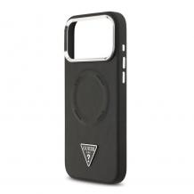 Оригинален калъф / гръб / GUESS Leather Triangle Metal Logo кейс с безжично зареждане MagSafe за Apple iPhone 17 Pro Max (6.9) - черен