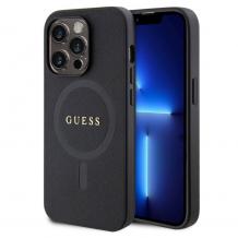 Оригинален силиконов гръб Guess Saffiano с безжично зареждане MagSafe за Apple iPhone 15 Pro Max (6.7) - черен