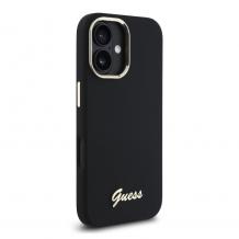 Оригинален калъф / кейс / Guess Silicone Script Metal Logo and Frame iPhone 16 (6.1) - черен гръб