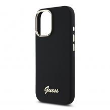 Оригинален калъф / кейс / Guess Silicone Script Metal Logo and Frame iPhone 16 (6.1) - черен гръб