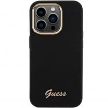 Оригинален калъф / кейс / Guess Silicone Script Metal Logo and Frame iPhone 16 Pro (6.3) - черен гръб