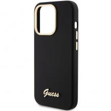 Оригинален калъф / кейс / Guess Silicone Script Metal Logo and Frame iPhone 16 Pro (6.3) - черен гръб