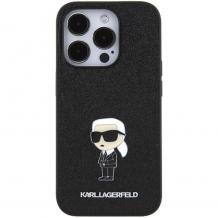 Оригинален калъф / кейс / Karl Lagerfeld Fixed Glitter Ikonik Logo Metal Pin, За iPhone 15 Pro (6.1) черен