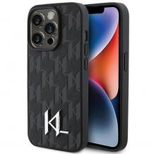 Оригинален калъф / кейс / Karl Lagerfeld Leather Monogram Hot Stamp Metal Logo, За iPhone 15 Pro (6.1) черен