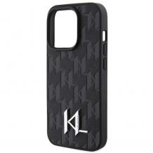 Оригинален калъф / кейс / Karl Lagerfeld Leather Monogram Hot Stamp Metal Logo, За iPhone 15 Pro (6.1) черен