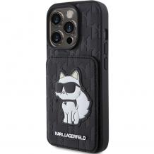 Оригинален / калъф / кейс Karl Lagerfeld Saffiano Cardslots and Stand Monogram Choupette за iPhone 15 Pro Max (6.7) - черен