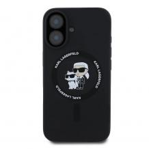 Оригинален кейс Karl Lagerfeld Silicone Karl and Choupette Heads MagSafe case за iPhone 16 (6.1) - черен гръб