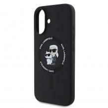 Оригинален кейс Karl Lagerfeld Silicone Karl and Choupette Heads MagSafe case за iPhone 16 (6.1) - черен гръб