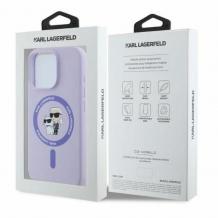 Оригинален кейс Karl Lagerfeld Silicone Karl and Choupette Heads MagSafe case за iPhone 16 Pro Max (6.9) - светлолилав гръб