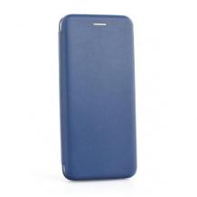Луксозен кожен калъф Flip тефтер със стойка OPEN за Huawei Y6p - син