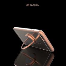 Луксозен твърд гръб със стойка ZHUSE за Apple iPhone 7 - прозрачен / Rose Gold кант
