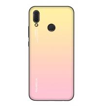 Луксозен стъклен твърд гръб за Huawei P Smart 2019 - преливащ / жълто и розово