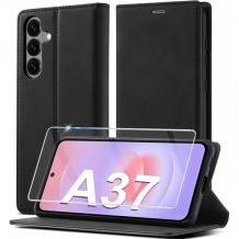 Комплект кожен тефтер със стъклен протектор за Samsung Galaxy A37