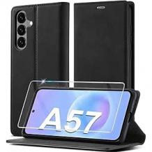 Комплект кожен тефтер със стъклен протектор за Samsung Galaxy A57