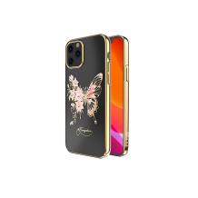 Луксозен твърд гръб KINGXBAR Swarovski Diamond за Apple iPhone 12 /12 Pro 6.1'' - прозрачен със златист кант / розова пеперуда
