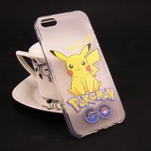 Силиконов калъф / гръб / TPU за Apple iPhone 5 / iPhone 5S - прозрачен / Pokemon / Pikachu / мат