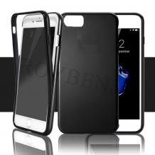 Tвърд гръб 360° със силиконова част за Apple iPhone 7 / iPhone 8 - прозрачно и черно / черен кант / лице и гръб