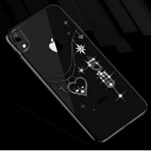 Луксозен твърд гръб KINGXBAR Swarovski Diamond за Apple iPhone X / iPhone XS - прозрачен с черен кант / Love