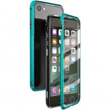 Магнитен калъф Bumper Case 360° FULL за Apple iPhone 7 / iPhone 8 - прозрачен / зелена рамка