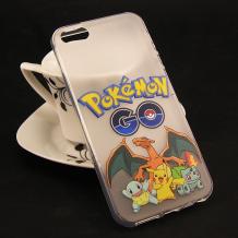 Силиконов калъф / гръб / TPU за Apple iPhone 5 / iPhone 5S - прозрачен / Pokemon Team / мат