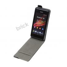 Кожен калъф Flip тефтер със силиконов гръб за Sony Xperia M - черен