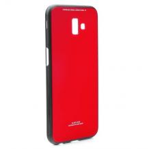 Луксозен стъклен твърд гръб за Samsung Galaxy J6 Plus 2018 - червен