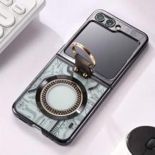 Луксозен твърд гръб / кейс / Mechanical Case Ring Holder за Samsung Galaxy Z Flip 6 - черен