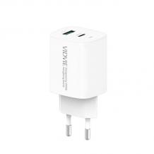 Зарядно устройство VIDVIE PLE248 220V 20W / USB + Type C to Lightning - бяло