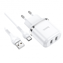 Зарядно устройство HOCO N4 220V / Dual USB to Type C - бяло
