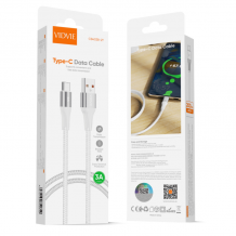 Кабел VIDVIE CB4038 за зареждане и пренос на данни / USB to Type-C 3A 2m - бял