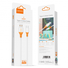 Кабел VIDVIE CB4014 за зареждане и пренос на данни / USB to Type-C 2.4A 1m - бял с оранжево