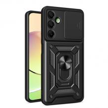 Удароустойчив гръб TPU кейс Slide Camera Case Magnetic Finger Ring Car Holder за Samsung Galaxy A16 - черен