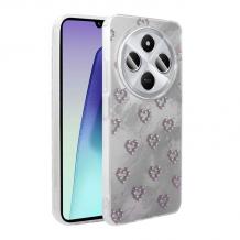 Луксозен силиконов калъф / гръб / TPU Ponti Case за Xiaomi Redmi 14C - сив / сърца с камъни