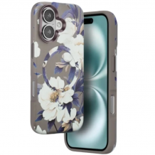 Луксозен гръб / кейс / Flower Series Case с безжично зареждане MagSafe за Apple iPhone 16 (6.1) - сив / цветя