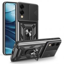 Удароустойчив гръб TPU кейс Slide Camera Case Magnetic Finger Ring Car Holder за Samsung Galaxy S25 Edge - черен