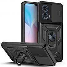 Удароустойчив гръб TPU кейс Slide Camera Case Magnetic Finger Ring Car Holder за Motorola Moto G24 / G04 / E14 - черен