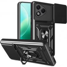 Удароустойчив гръб TPU кейс Slide Camera Case Magnetic Finger Ring Car Holder за Honor 400 Lite - черен